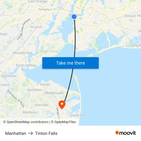 Manhattan to Tinton Falls map