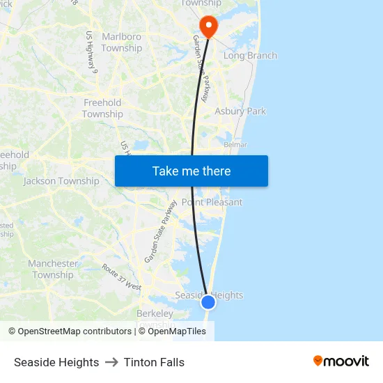 Seaside Heights to Tinton Falls map