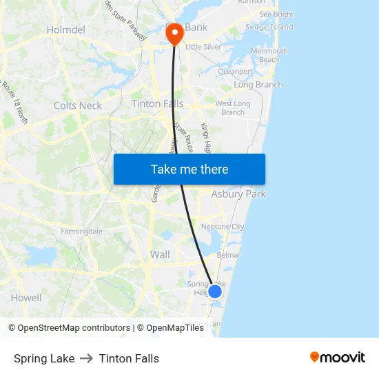 Spring Lake to Tinton Falls map