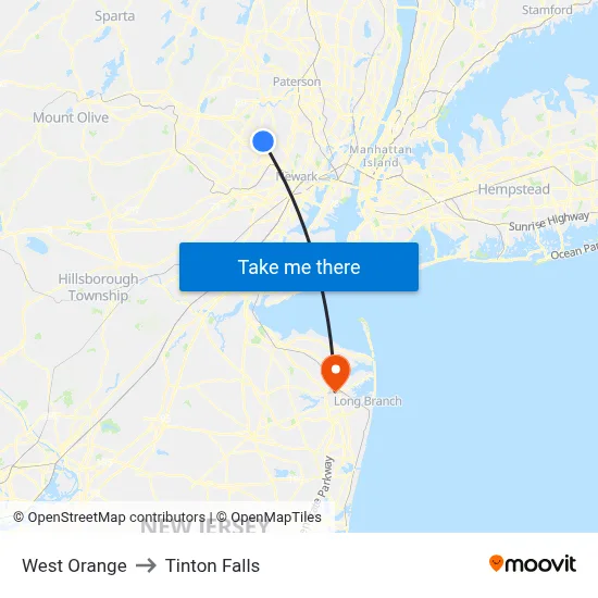 West Orange to Tinton Falls map
