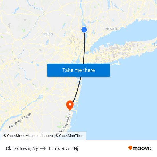 Clarkstown, Ny to Toms River, Nj map