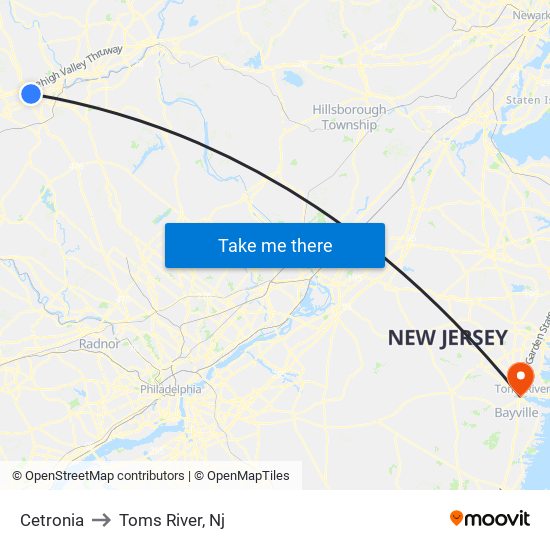 Cetronia to Toms River, Nj map