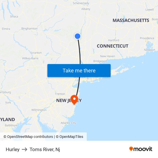 Hurley to Toms River, Nj map