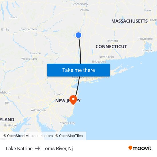 Lake Katrine to Toms River, Nj map