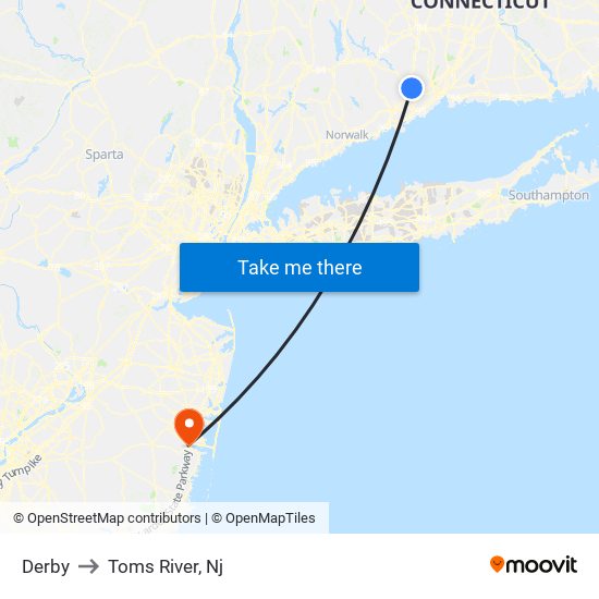 Derby to Toms River, Nj map