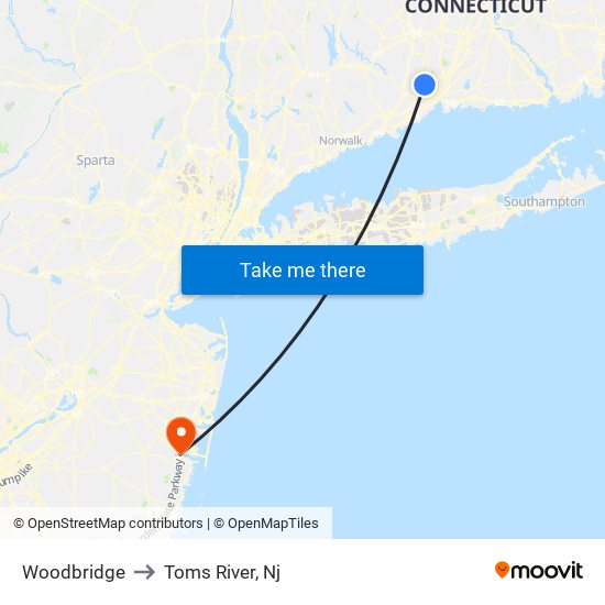 Woodbridge to Toms River, Nj map