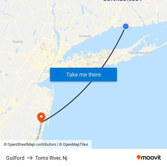 Guilford to Toms River, Nj map