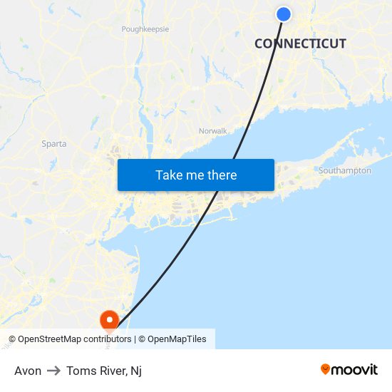 Avon to Toms River, Nj map