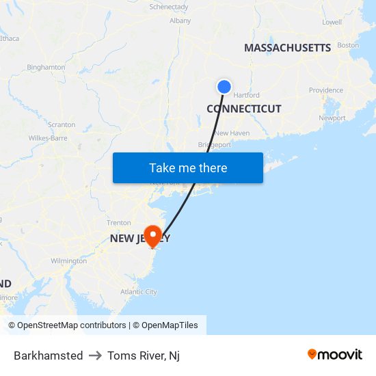 Barkhamsted to Toms River, Nj map