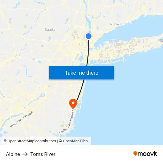 Alpine to Toms River map