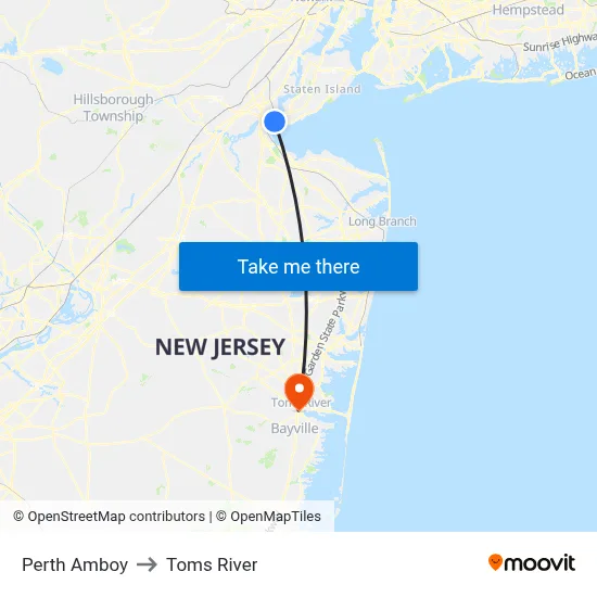 Perth Amboy to Toms River map