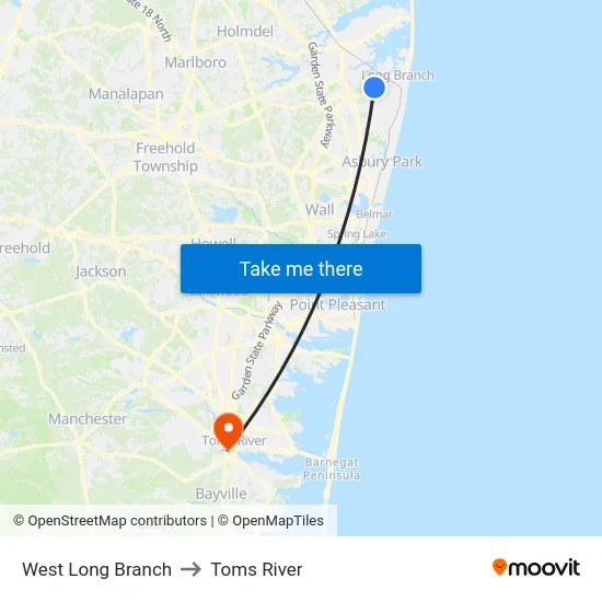 West Long Branch to Toms River map
