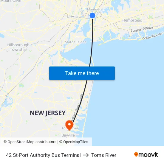 42 St-Port Authority Bus Terminal to Toms River map