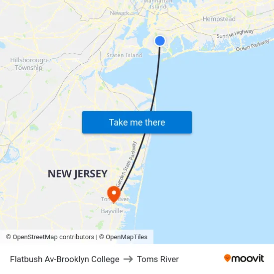Flatbush Av-Brooklyn College to Toms River map