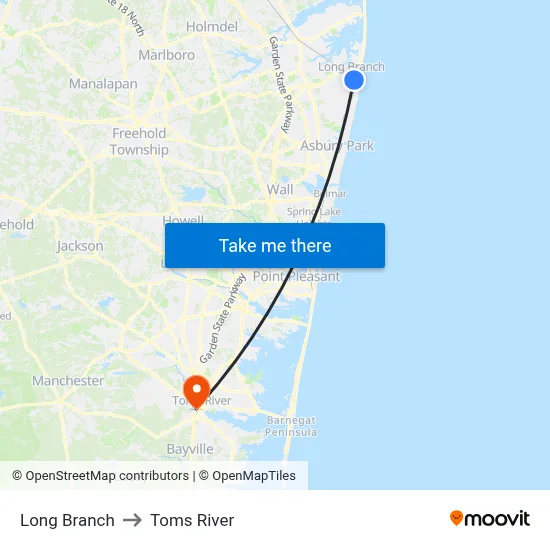 Long Branch to Toms River map