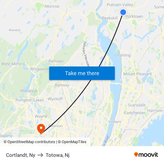 Cortlandt, Ny to Totowa, Nj map