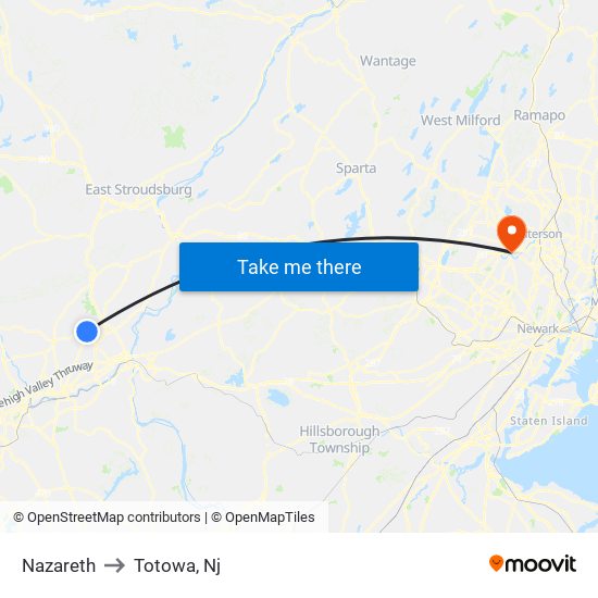 Nazareth to Totowa, Nj map