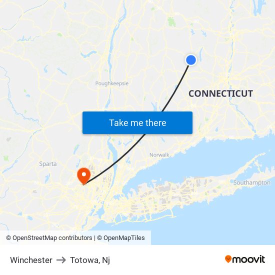 Winchester to Totowa, Nj map