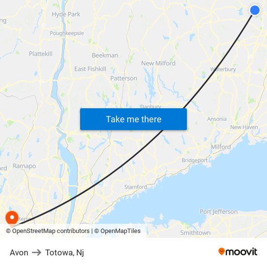 Avon to Totowa, Nj map