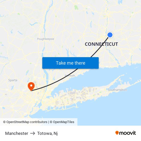 Manchester to Totowa, Nj map