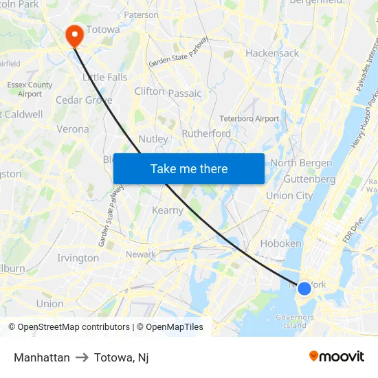 Manhattan to Totowa, Nj map