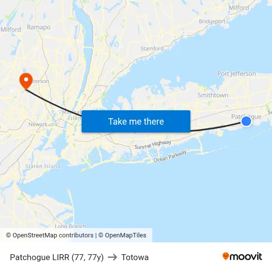 Patchogue LIRR (77, 77y) to Totowa map