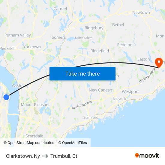 Clarkstown, Ny to Trumbull, Ct map