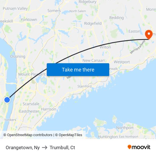 Orangetown, Ny to Trumbull, Ct map