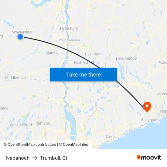 Napanoch to Trumbull, Ct map