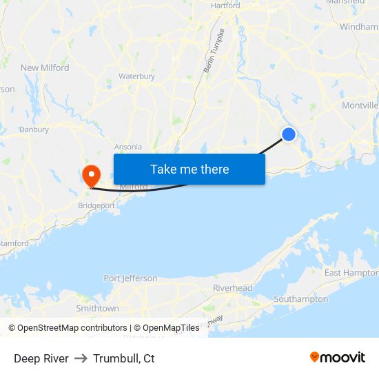 Deep River to Trumbull, Ct map