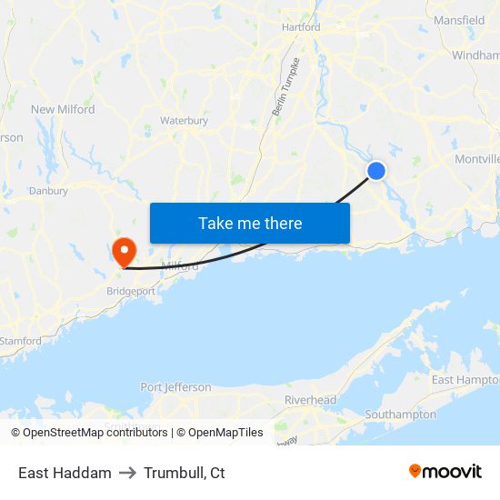 East Haddam to Trumbull, Ct map