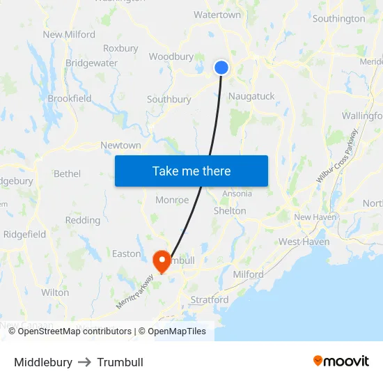 Middlebury to Trumbull map