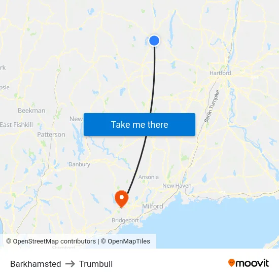 Barkhamsted to Trumbull map