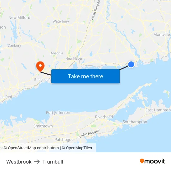 Westbrook to Trumbull map