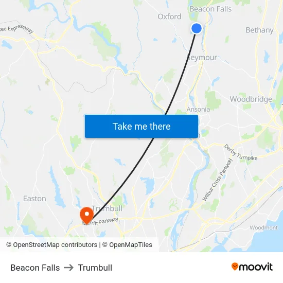 Beacon Falls to Trumbull map