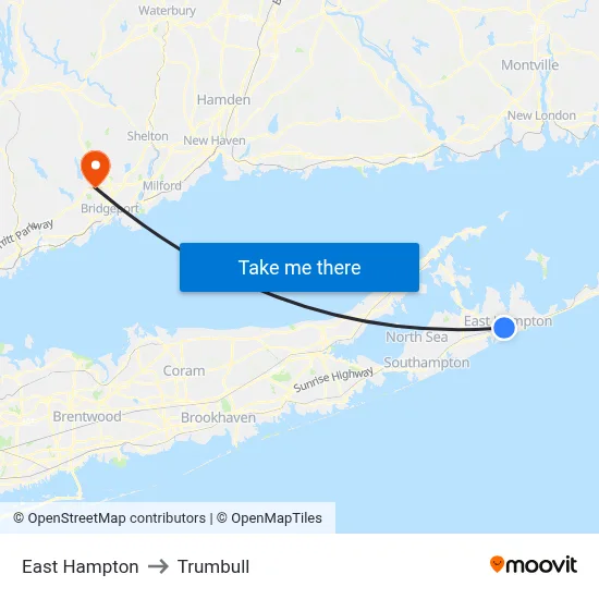 East Hampton to Trumbull map