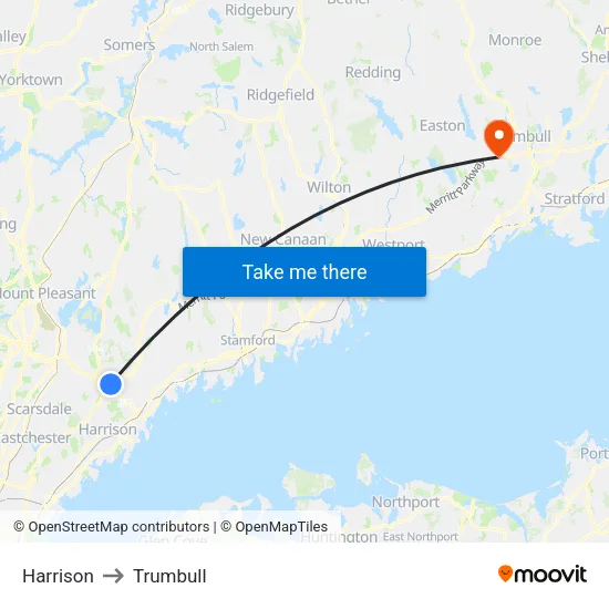 Harrison to Trumbull map