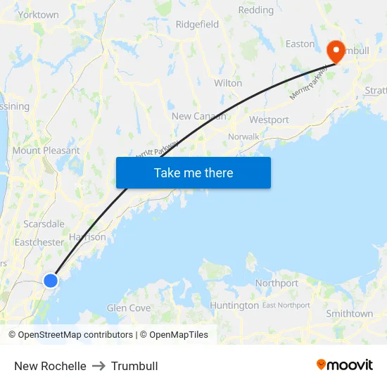 New Rochelle to Trumbull map