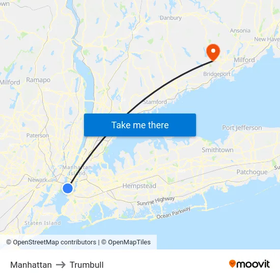 Manhattan to Trumbull map