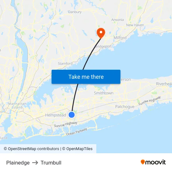 Plainedge to Trumbull map