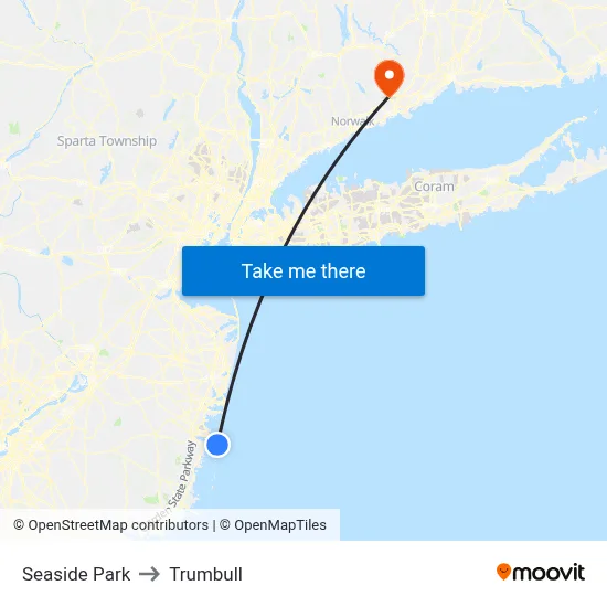 Seaside Park to Trumbull map