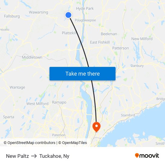 New Paltz to Tuckahoe, Ny map