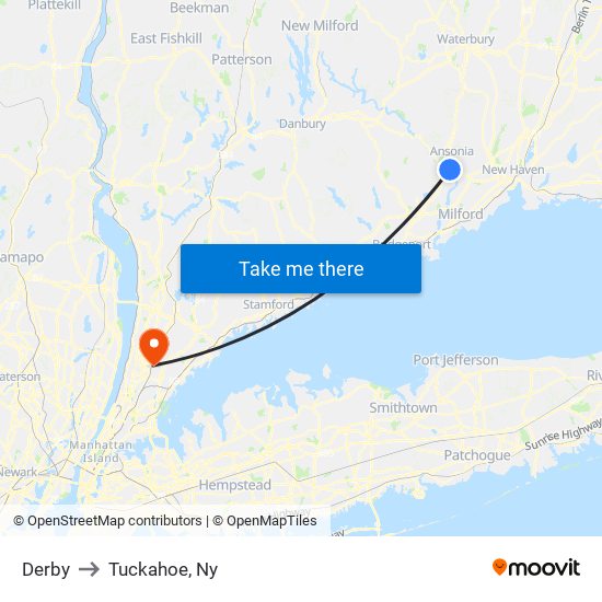 Derby to Tuckahoe, Ny map