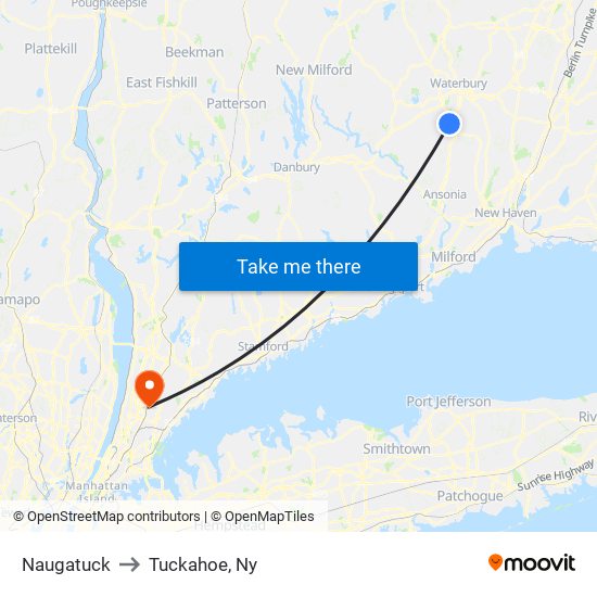 Naugatuck to Tuckahoe, Ny map