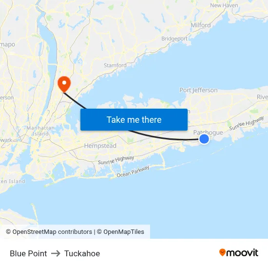 Blue Point to Tuckahoe map