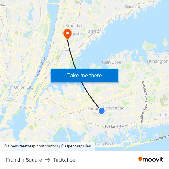 Franklin Square to Tuckahoe map