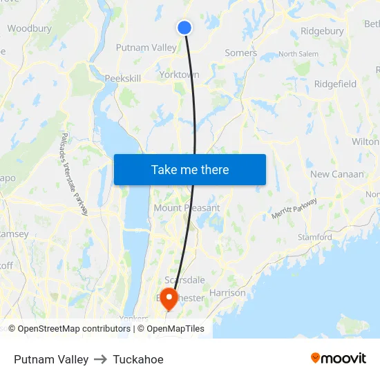 Putnam Valley to Tuckahoe map