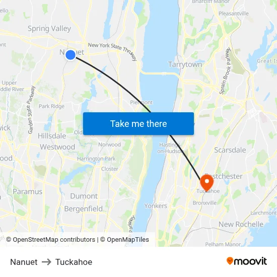 Nanuet to Tuckahoe map