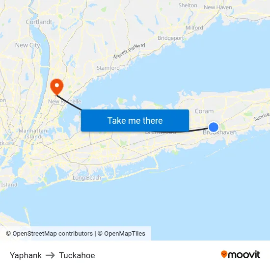 Yaphank to Tuckahoe map