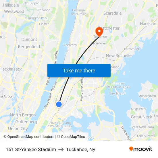 161 St-Yankee Stadium to Tuckahoe, Ny map